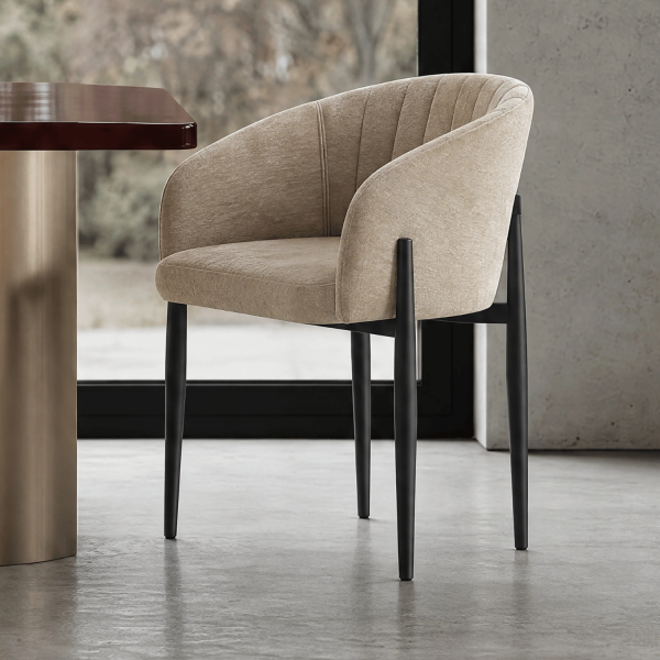 Tapicerowane Krzesło Kubełkowe Do Jadalni Salonu Nowoczesne Retro Loft Beżowe COMFY