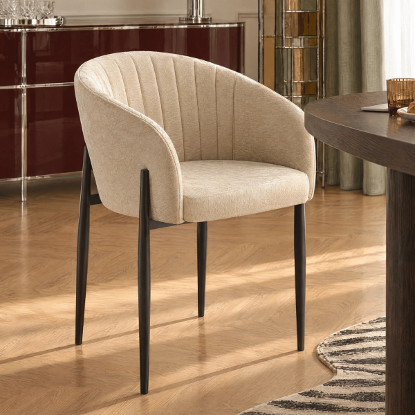 Tapicerowane Krzesło Kubełkowe Do Jadalni Salonu Nowoczesne Retro Loft Beżowe COMFY
