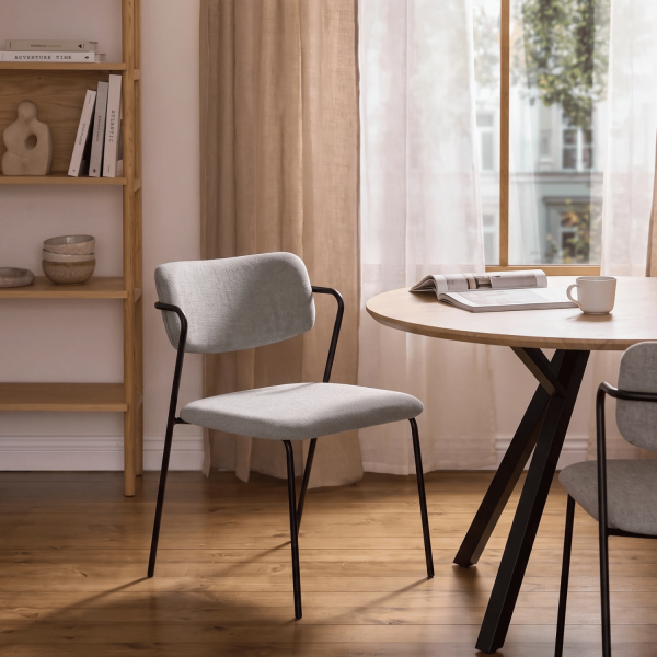 Popielate Minimalistyczne Krzesło Kuchenne Do Jadalni Salonu Tapicerowane Loft Metalowe Czarne Szare KELI