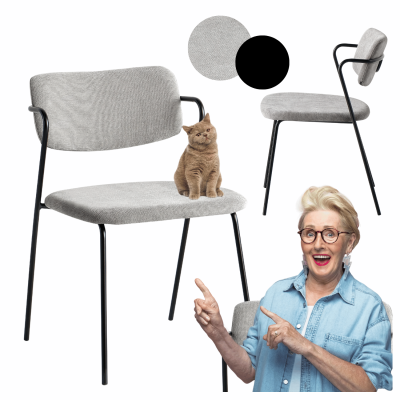 Popielate Minimalistyczne Krzesło Kuchenne Do Jadalni Salonu Tapicerowane Loft Metalowe Czarne Szare KELI