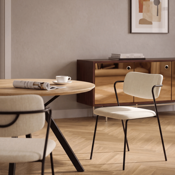 Krzesło Kuchenne Do Jadalni Salonu Tapicerowane Minimalistyczne Loft Kremowe Metalowe Czarne KELI