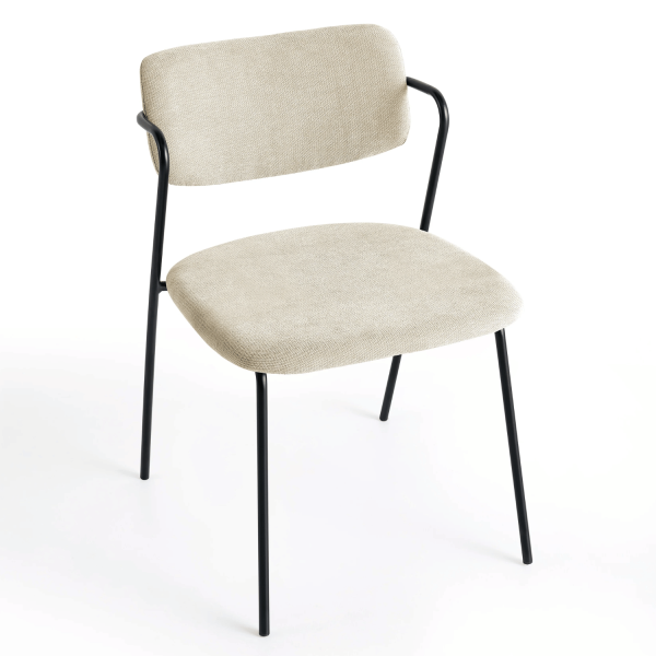 Krzesło Kuchenne Do Jadalni Salonu Tapicerowane Minimalistyczne Loft Kremowe Metalowe Czarne KELI