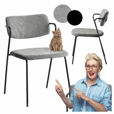 Minimalistyczne Krzesło Kuchenne Do Jadalni Salonu Tapicerowane Loft Metalowe Czarne Szare KELI