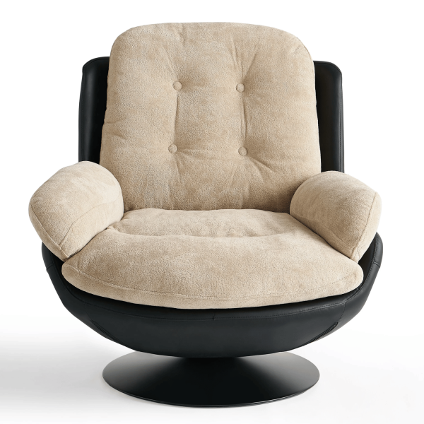 Fotel Wypoczynkowy Nowoczesny Retro Kremowy Tapicerowany Do Salonu Obrotowy Ekoskóra Czarny Beżowy ALMO