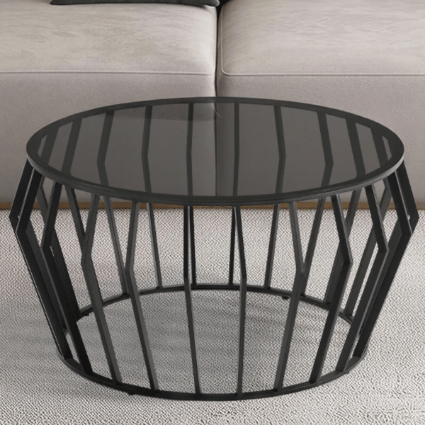 Stolik Kawowy Modern Glamour Art Deco Okrągły 80 cm Do Salonu Czarne Szkło Hartowane Czarny ELITE