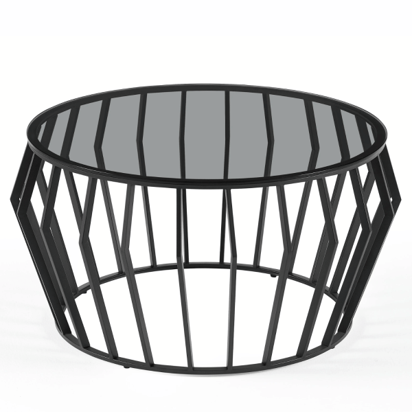 Stolik Kawowy Modern Glamour Art Deco Okrągły 80 cm Do Salonu Czarne Szkło Hartowane Czarny ELITE