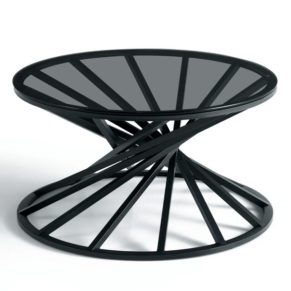 Nowoczesny Industrialny Stolik Kawowy Szklany Loft Do Salonu Okrągły 80 cm Czarny KARL