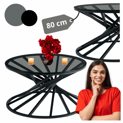 Nowoczesny Industrialny Stolik Kawowy Szklany Loft Do Salonu Okrągły 80 cm Czarny KARL