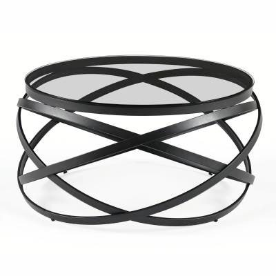 Nowoczesny Stolik Kawowy Art Deco Do Salonu Okrągły 80 cm Szklany Czarny EYE