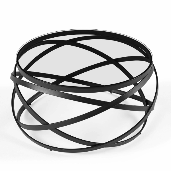 Nowoczesny Stolik Kawowy Art Deco Do Salonu Okrągły 80 cm Szklany Czarny EYE