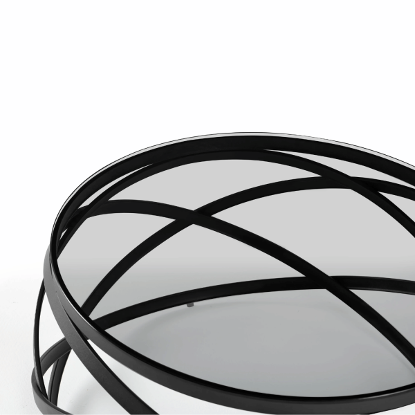 Nowoczesny Stolik Kawowy Art Deco Do Salonu Okrągły 80 cm Szklany Czarny EYE