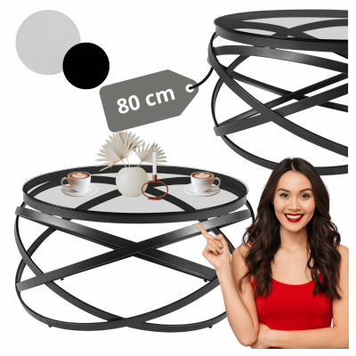 Nowoczesny Stolik Kawowy Art Deco Do Salonu Okrągły 80 cm Szklany Czarny EYE