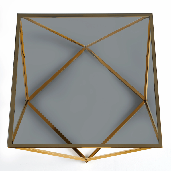 Stolik Kawowy Kwadratowy 80x80 cm Do Salonu Stalowy Szklany Glamour Art Deco Złoty Czarny GEO