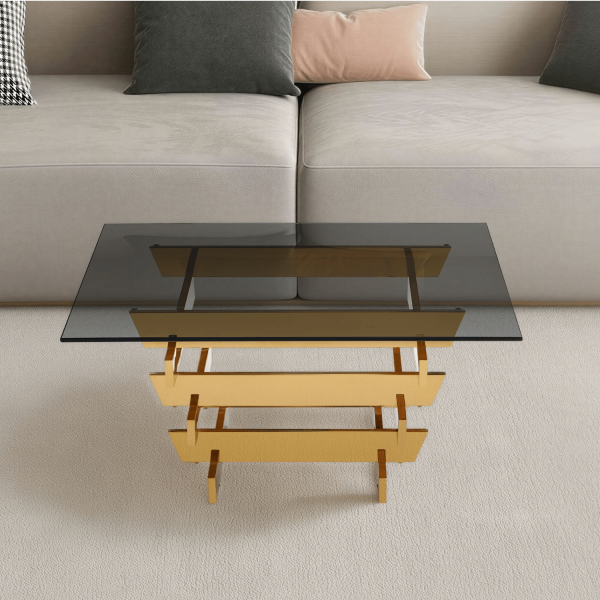 Szklany Stolik Kawowy Glamour Art Deco Kwadratowy 80×80 cm Do Salonu Złoty Czarny ASTRA