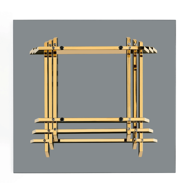 Szklany Stolik Kawowy Glamour Art Deco Kwadratowy 80×80 cm Do Salonu Złoty Czarny ASTRA