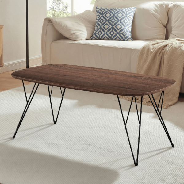 Stolik Kawowy Do Salonu Prostokątny 110x60 cm Nowoczesny Industrialny Loft Orzech Brązowy Czarny GRIM