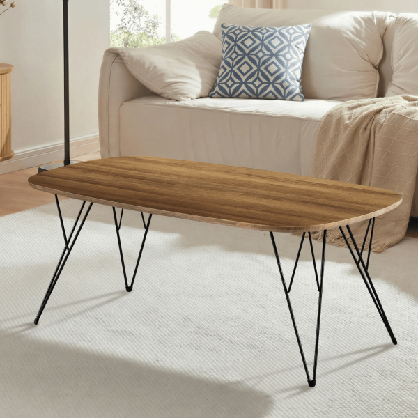 Prostokątny Nowoczesny Stolik Kawowy Do Salonu 110x60 cm Loft Industrialny Dąb Ciepły Czarny GRIM
