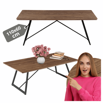 Industrialny Stolik Kawowy Prostokątny Ława Do Salonu 110x60 cm Loft Orzech Naturalny FLOW