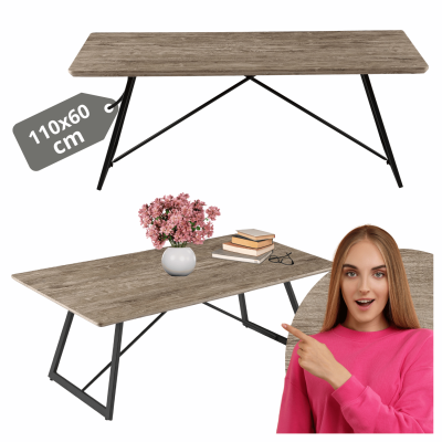 Ława Do Salonu 110x60 cm Industrialny Stolik Kawowy Prostokątny Loft Dąb Szary FLOW