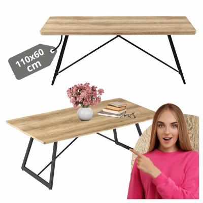 Ława Do Salonu Loft  Industrialny Stolik Kawowy Prostokątny 110x60 cm Dąb Jasny FLOW