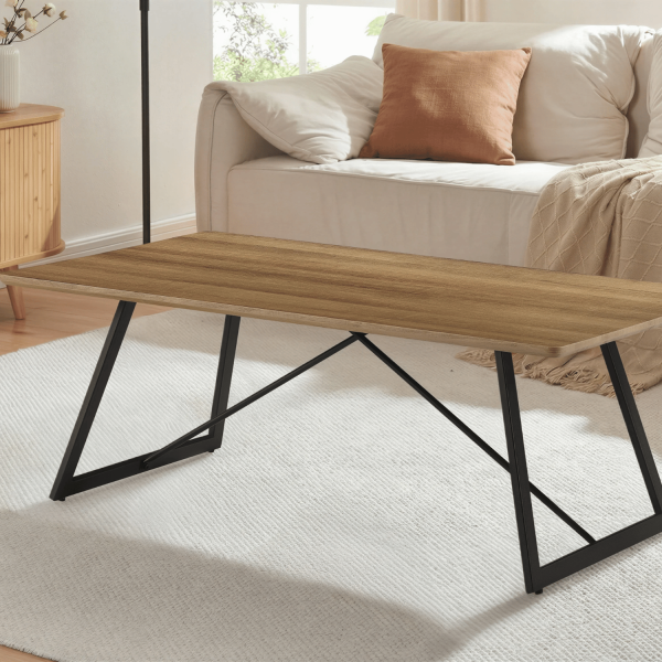 Industrialna Prostokątna Ława Do Salonu 110x60 cm Stolik Kawowy Loft Dąb Ciepły FLOW