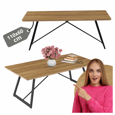 Industrialna Prostokątna Ława Do Salonu 110x60 cm Stolik Kawowy Loft Dąb Ciepły FLOW