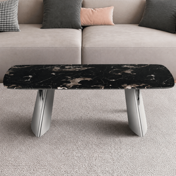 Nowoczesny Stolik Kawowy Prostokątny Art Deco 130x80cm Do Salonu Kamień Naturalny Czarny Marmur ELORIA