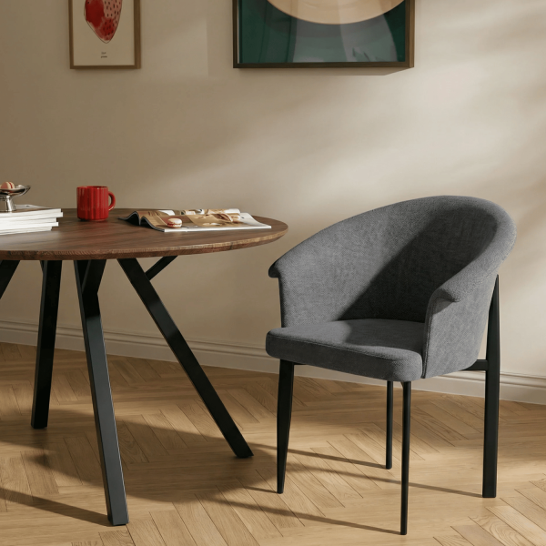 Krzesło Tapicerowane Z Podłokietnikami Do Jadalni Salonu Modern Vintage Czarne Szare MIRI