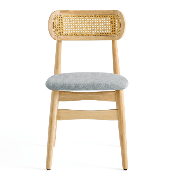 Skandynawskie Krzesło Kuchenne Drewniane Tapicerowane Do Jadalni Salonu Rattanowe Oparcie Szare SOFT