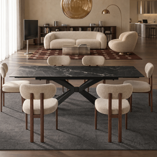 Prostokątny Stół Rozkładany 160-240 cm Ceramiczny Nowoczesny Loft Do Jadalni Salonu Czarny Marmur LILIA