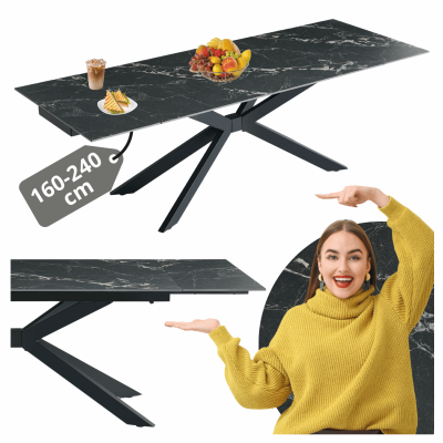 Prostokątny Stół Rozkładany 160-240 cm Ceramiczny Nowoczesny Loft Do Jadalni Salonu Czarny Marmur LILIA