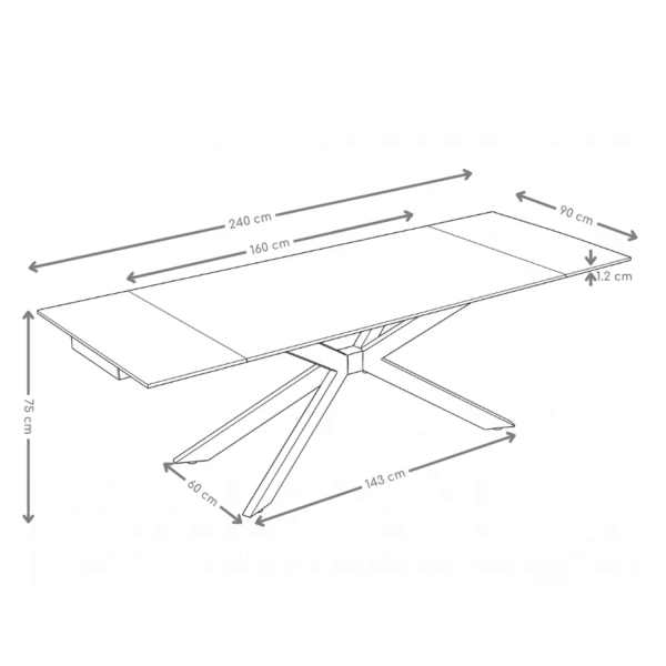 Prostokątny Stół Rozkładany 160-240 cm Ceramiczny Nowoczesny Loft Do Jadalni Salonu Czarny Marmur LILIA