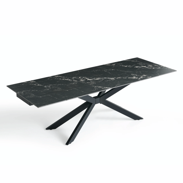 Prostokątny Stół Rozkładany 160-240 cm Ceramiczny Nowoczesny Loft Do Jadalni Salonu Czarny Marmur LILIA