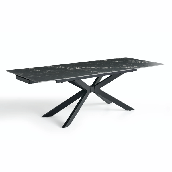 Prostokątny Stół Rozkładany 160-240 cm Ceramiczny Nowoczesny Loft Do Jadalni Salonu Czarny Marmur LILIA