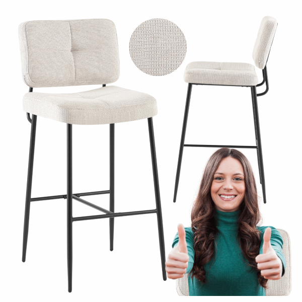Nowoczesny Hoker Barowy Kuchenny Minimalistyczny Tapicerowany Loft Pikowany Beżowy BARI