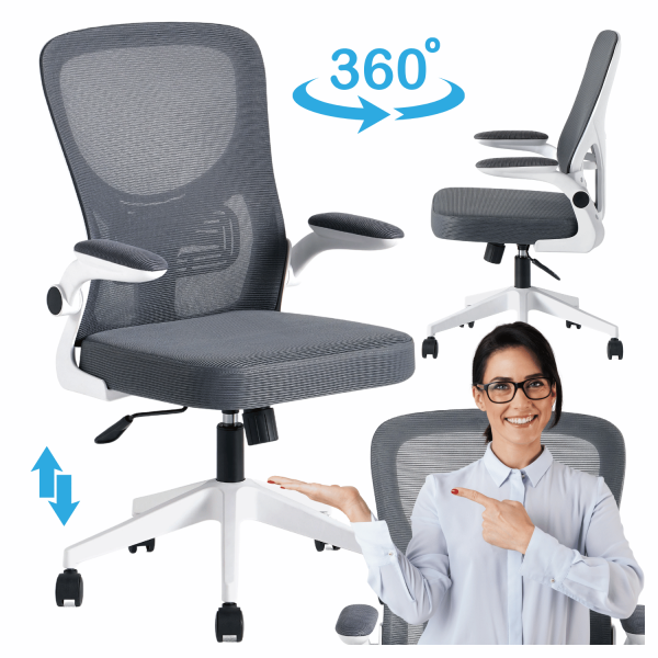 Fotel Biurowy Obrotowy Ergonomiczny Nowoczesny Z Podłokietnikami Do Biurka Biura Szary Biały MELA