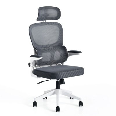 Ergonomiczny Nowoczesny Fotel Biurowy Do Biurka Biura Obrotowy Z Podłokietnikami Szary Biały LANZAROTE