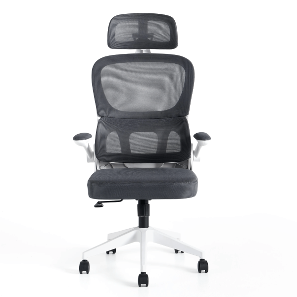 Ergonomiczny Nowoczesny Fotel Biurowy Do Biurka Biura Obrotowy Z Podłokietnikami Szary Biały LANZAROTE