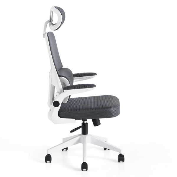 Ergonomiczny Nowoczesny Fotel Biurowy Do Biurka Biura Obrotowy Z Podłokietnikami Szary Biały LANZAROTE
