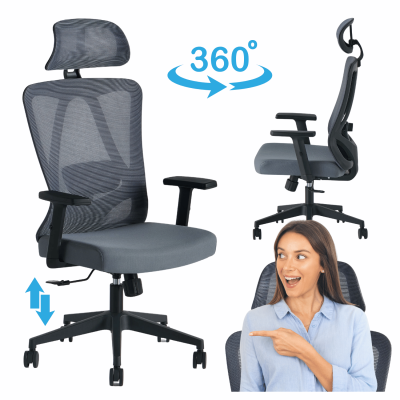 Nowoczesny Fotel Biurowy Obrotowy Gabinetowy Ergonomiczny Do Biurka Z Podłokietnikami Szary ETNA