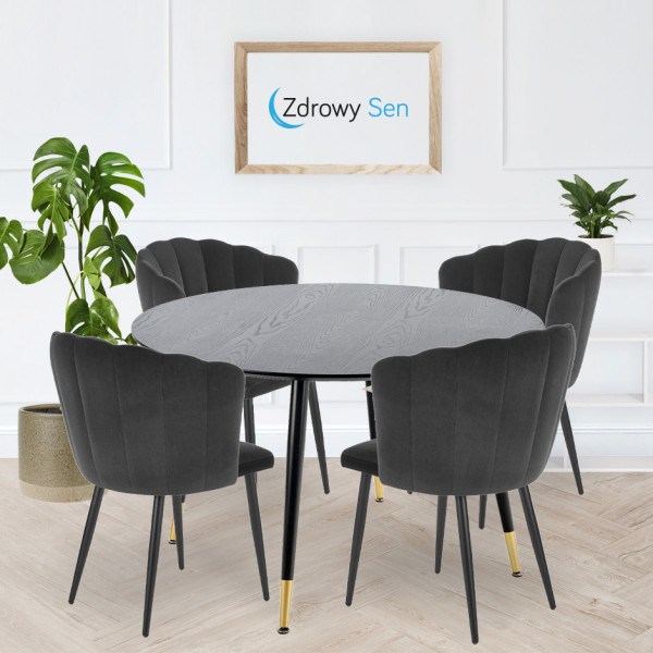 Zestaw Stół Okrągły EMBOS z 4 Krzesłami K386 Popielate Szare Aranżacja w Salonie