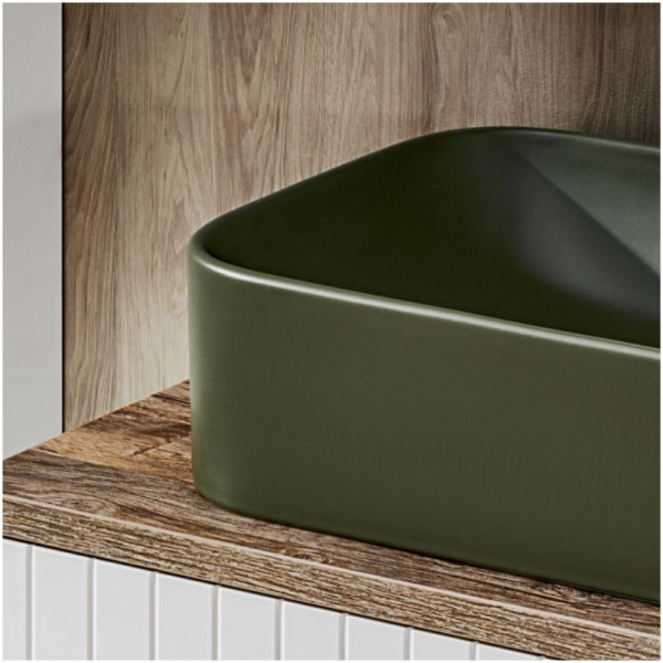 Ceramiczna Umywalka Nablatowa 50 cm Ciemno Zielona Prostokątna COMAD