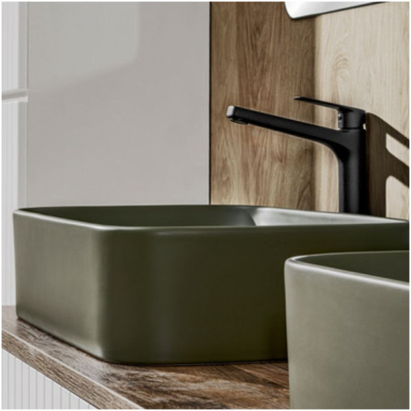 Ceramiczna Umywalka Nablatowa 50 cm Ciemno Zielona Prostokątna COMAD