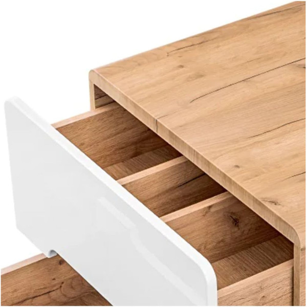 Szafka pod Umywalkę Nablatową 60cm ARUBA WHITE 828 Dąb Craft Złoty Biały Połysk Zbliżenie od Góry na Wysuniętą Szufladę