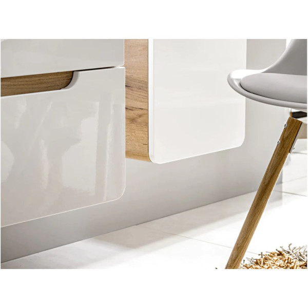 Szafka pod Umywalkę Nablatową 60cm ARUBA WHITE 828 Dąb Craft Złoty Biały Połysk Aranżacja Zbliżenie od Boku na Szafkę