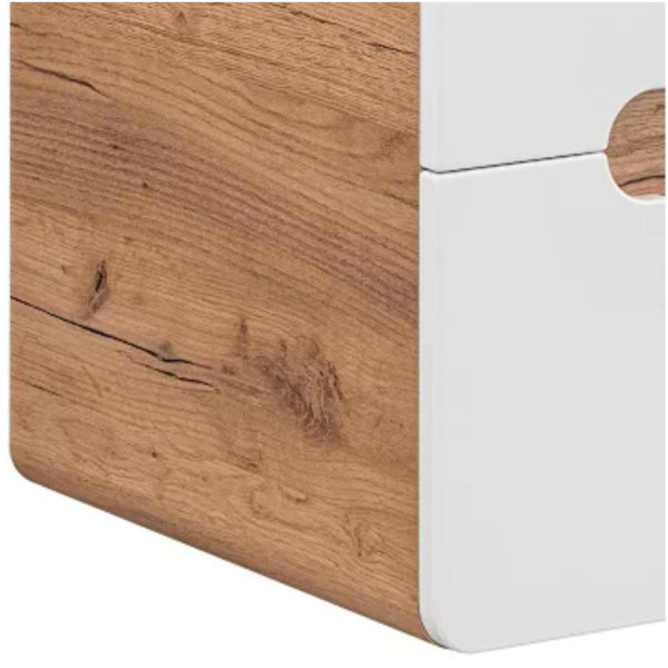 Szafka pod Umywalkę Nablatową 60cm ARUBA WHITE 828 Dąb Craft Złoty Biały Połysk Zbliżenie od Góry na Bok Szafki