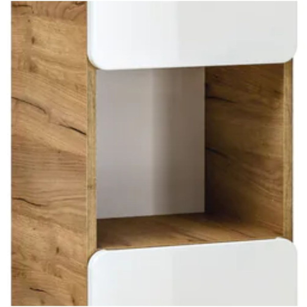 Szafka Łazienkowa 25cm ARUBA WHITE 805 Dąb Złoty Craft Biała Zbliżenie na Otwartą Półkę