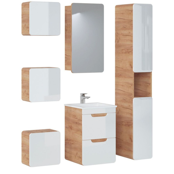 Szafka Łazienkowa 25cm ARUBA WHITE 805 Dąb Złoty Craft Biała Aranżacja Zestaw Mebli Łazienkowych ARUBA WHITE