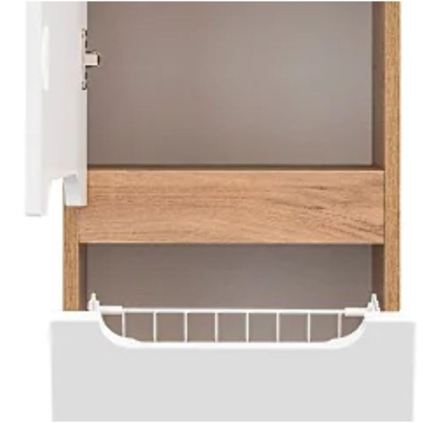 Szafka Łazienkowa z Koszem 35cm ARUBA WHITE 804 Dąb Craft Złoty Biała Zbliżenie na Otwarte Drzwi i Kosz od Frontu