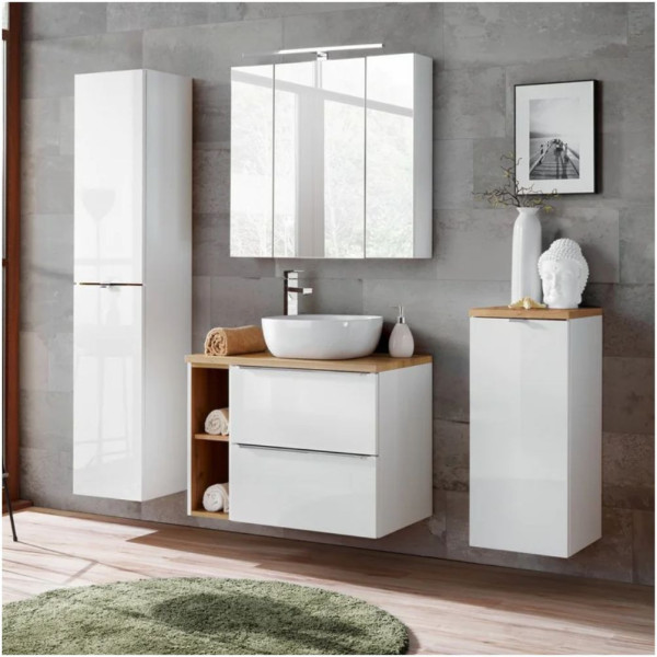 Szafka Łazienkowa z Koszem Wisząca CAPRI WHITE 811B Biała Aranżacja w Łazience Zestaw Mebli CAPRI WHITE